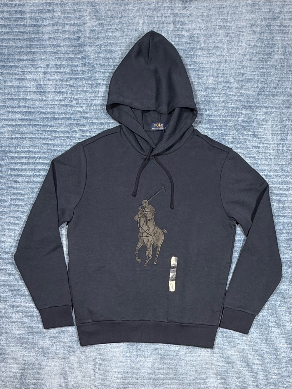 Polo Ralph Lauren Men's Leather Big Pony Double Knit Hoodie Aviator Navy NWT